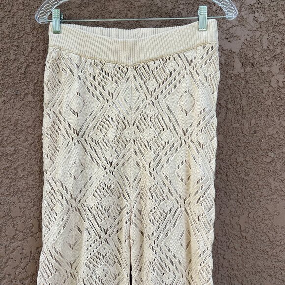Free People FP Beach Get Away Fauxchet Cardigan Pants Set Crocheted Size M Cream - Picture 7 of 14